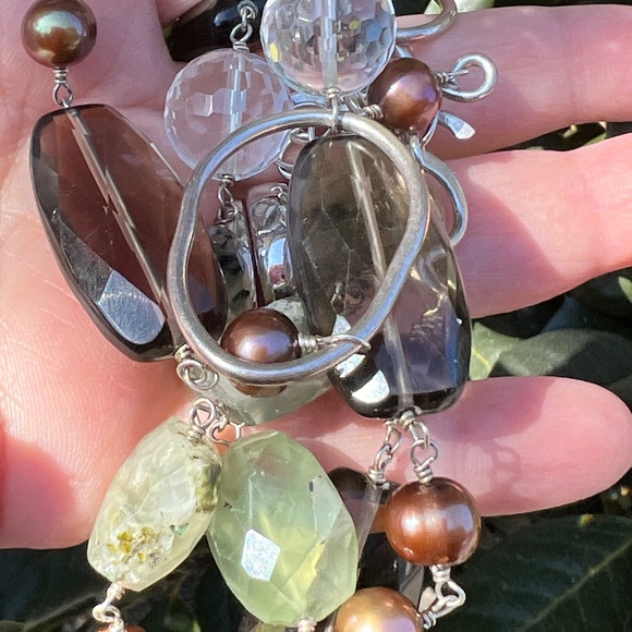 VINTAGE RARE WENDY MINK NECKLACE 925 SS SMOKY QUARTZ ROCK CRYSTAL GREEN PREHNITE - Picture 15 of 16